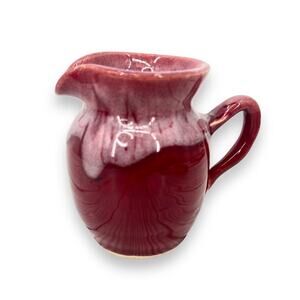 John Garrou pottery two tone drip glaze mauve pitcher creamer vintage NC 1987